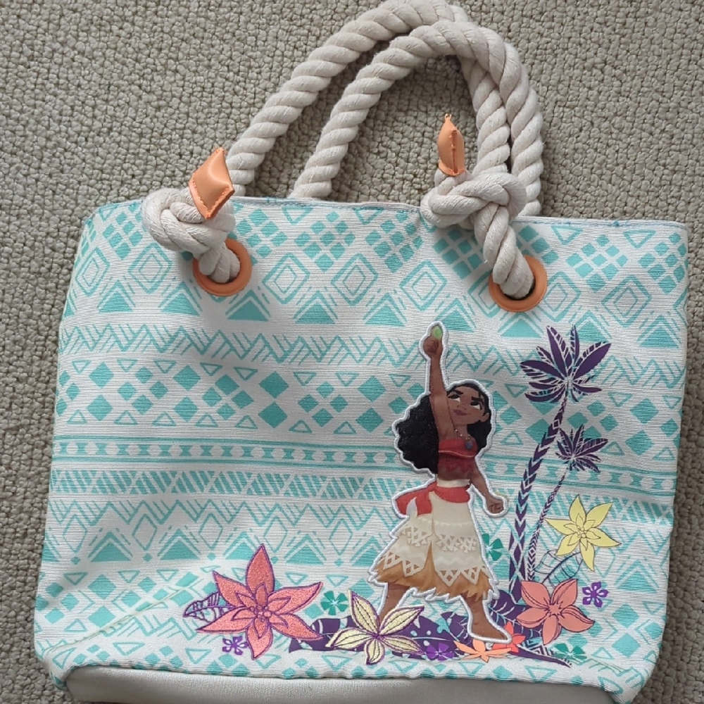 Moana Aqua Patterned Canvas Tote with Tropical Print, Beach Bag